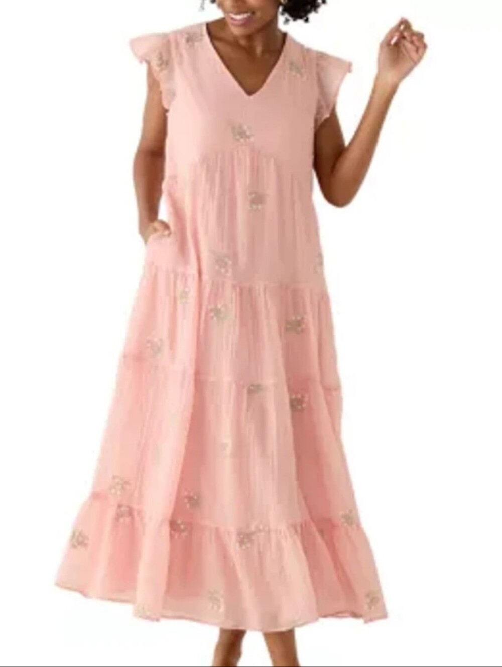 Wonderly Ladies Flutter Sleeve Pink Tiered Maxi Dress Xl  Nwt